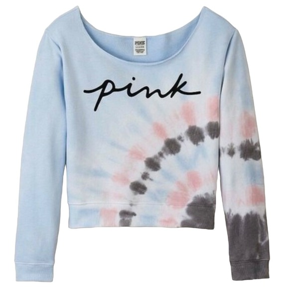 PINK Victoria's Secret Sweaters - Victoria's Secret PINK Everyday Lounge Blue Tie-Dye Slouchy Sweatshirt